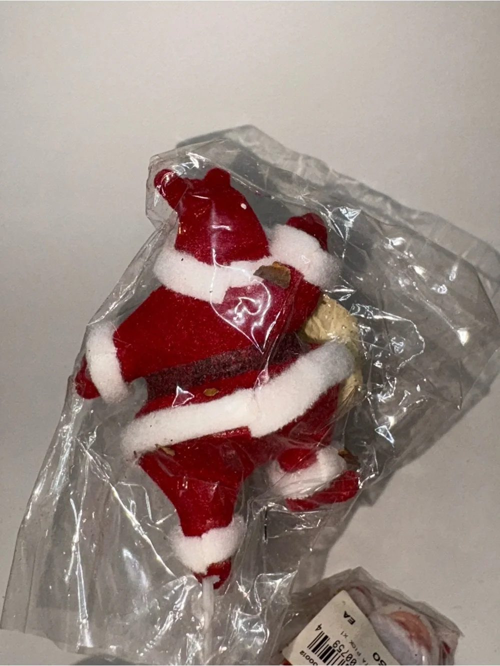 Vintage Santas On A Stick Flocked Plastic Face Blow Mold & Snowman Ornament